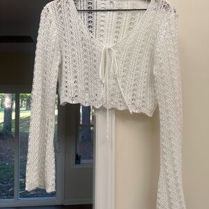 White Crochet Tie-Front Cardigan